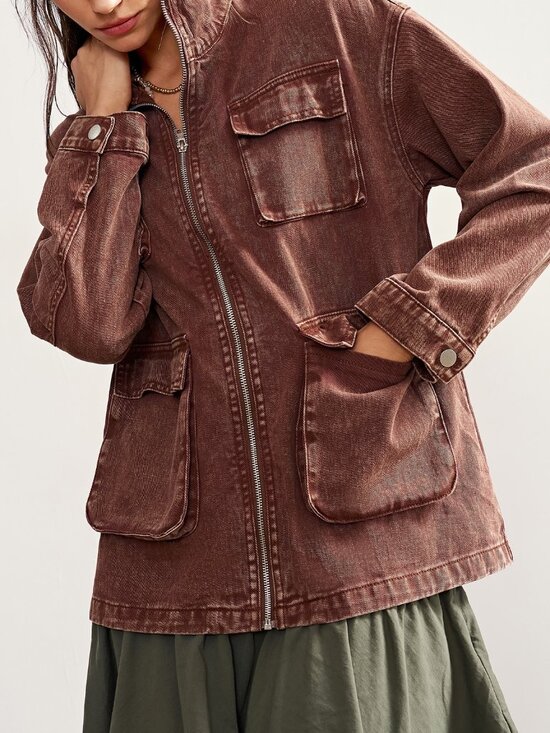 Jackets & Blazers - Brown Casual Women's Zipper Long Sleeve Jacket